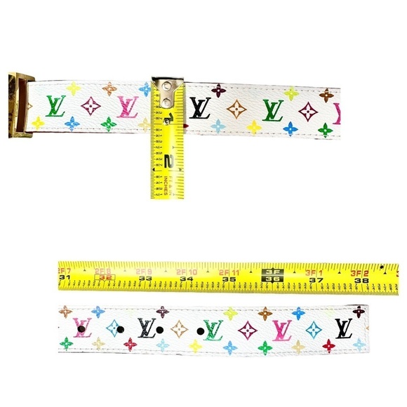 Authentic Louis Vuitton White Multicolor Murakami & Pink Leather & Gold Belt - Picture 14 of 15